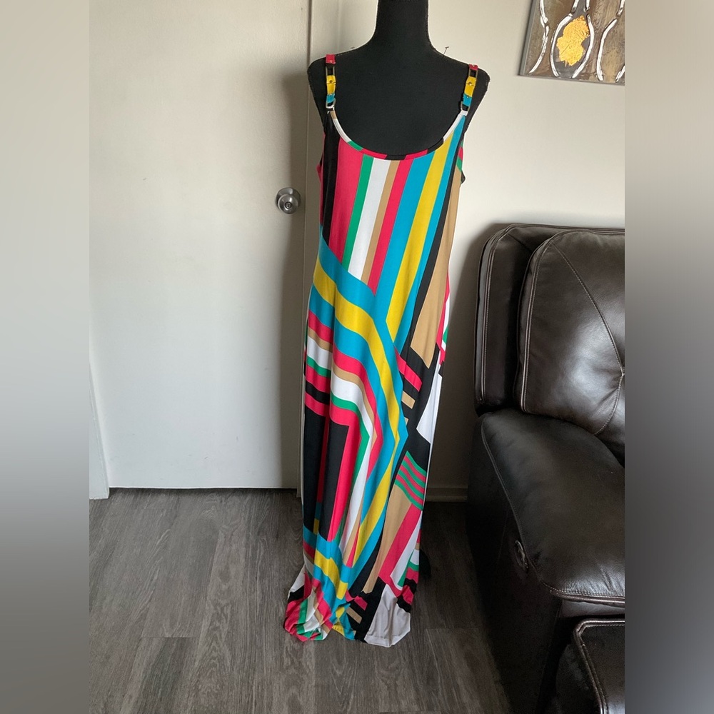 “Bold Multicolor Striped Maxi Dress - Size XL”